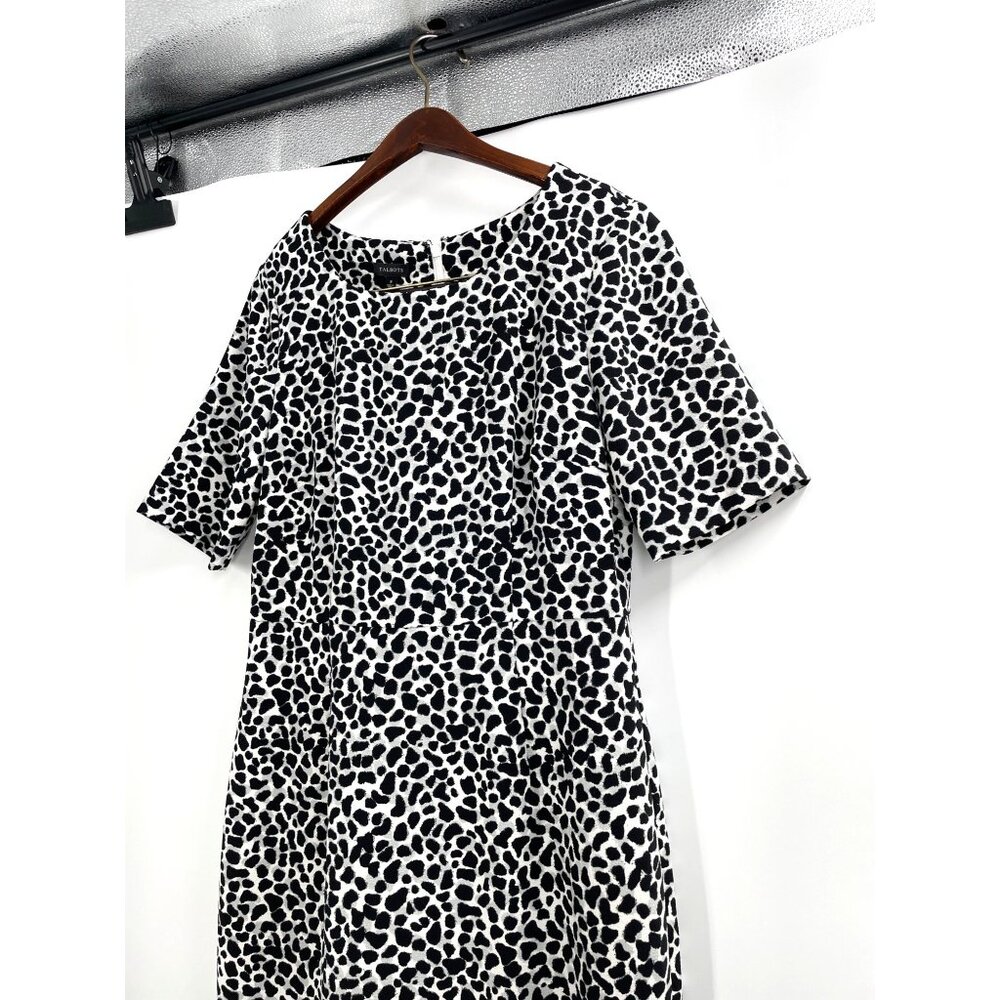 Talbots Womens 8 Animal Print Sheath Dress Black White Short Sleeves Classic - Picture 3 of 8